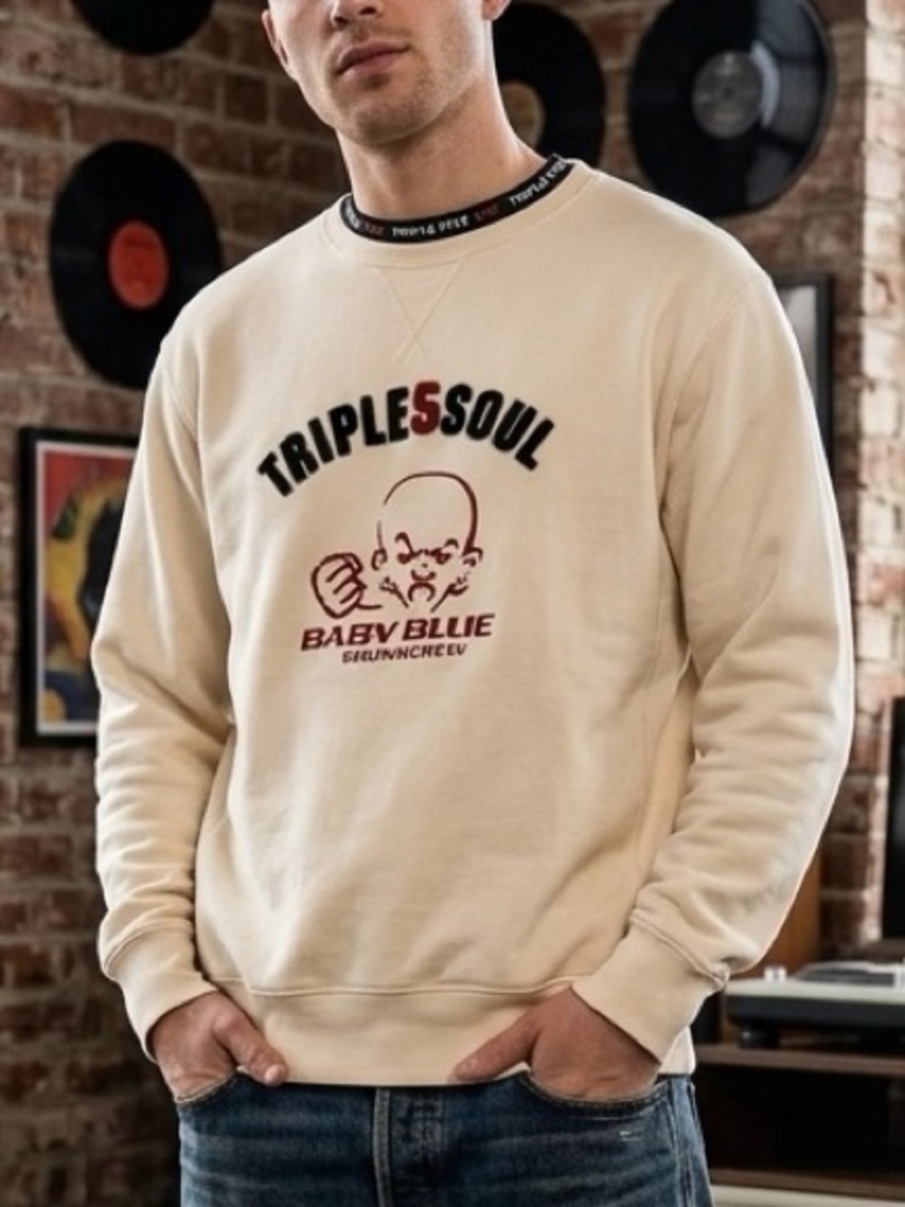 TRIPLE 5 SOUL Vtg Rare Baby Blue Soundcrew Sweatshirt Dr Pepper Tour